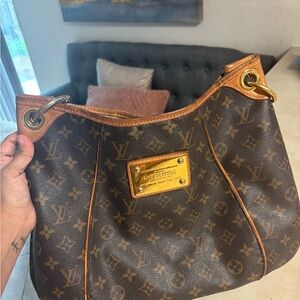 Louis Vuitton Brown Monogram Shoulder Bag with Gold Accents